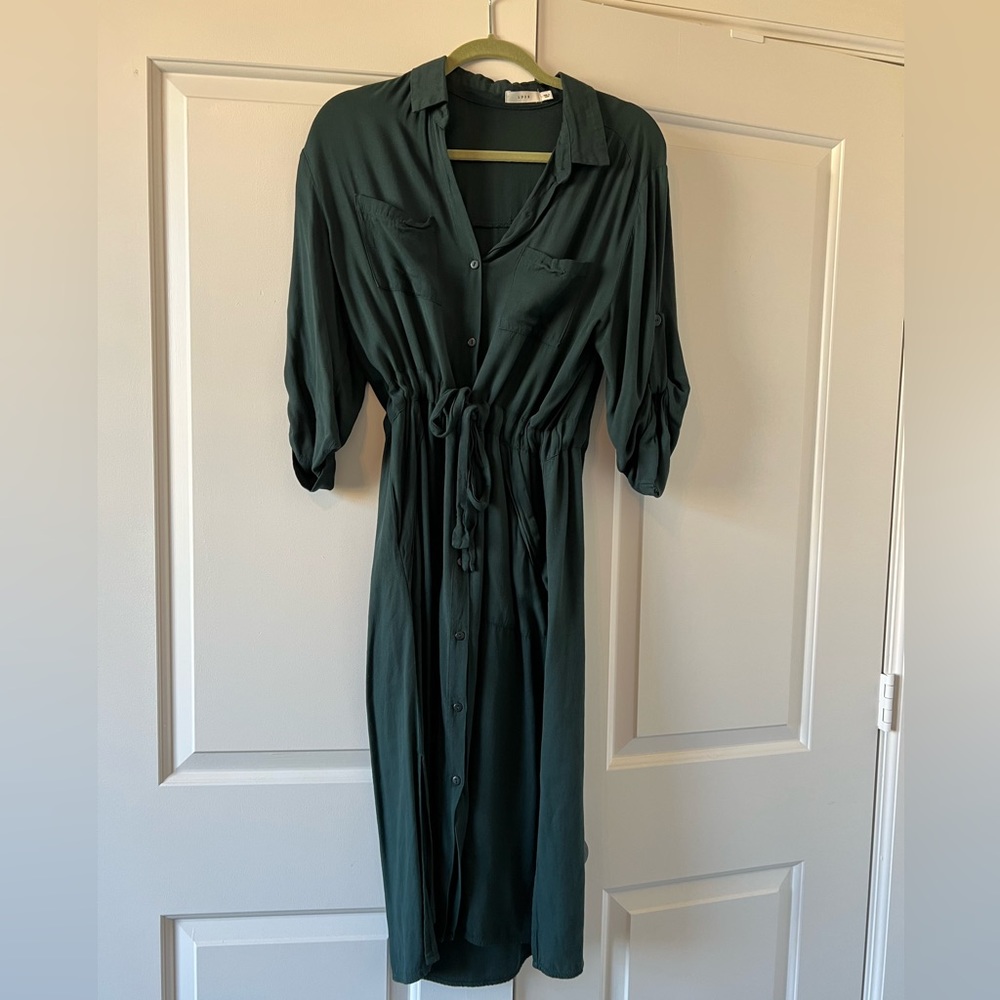 Lush Green Midi Dress with Drawstring - Medium